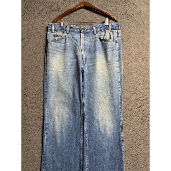 Vintage 80’s Levi’s 517 Orange Tab Blue Bootcut Jeans 37 X 33 Made USA Whiskered - Picture 2 of 16
